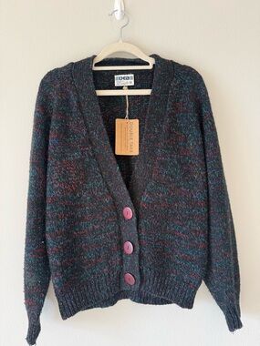 Vintage Deb Multicolor Acrylic V-Neck Cardigan Sweater Medium